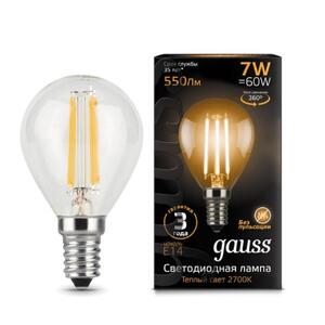 105801107 Лампа Gauss LED Filament Шар E14 7W 550lm 2700K 1/10/50 рис.0