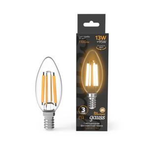 103801113 Лампа Gauss Filament Свеча 13W 1100lm 2700К Е14 LED 1/10/50 рис.0