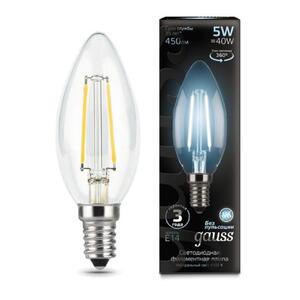 103801205 Лампа Gauss LED Filament Свеча E14 5W 450lm 4100К 1/10/50